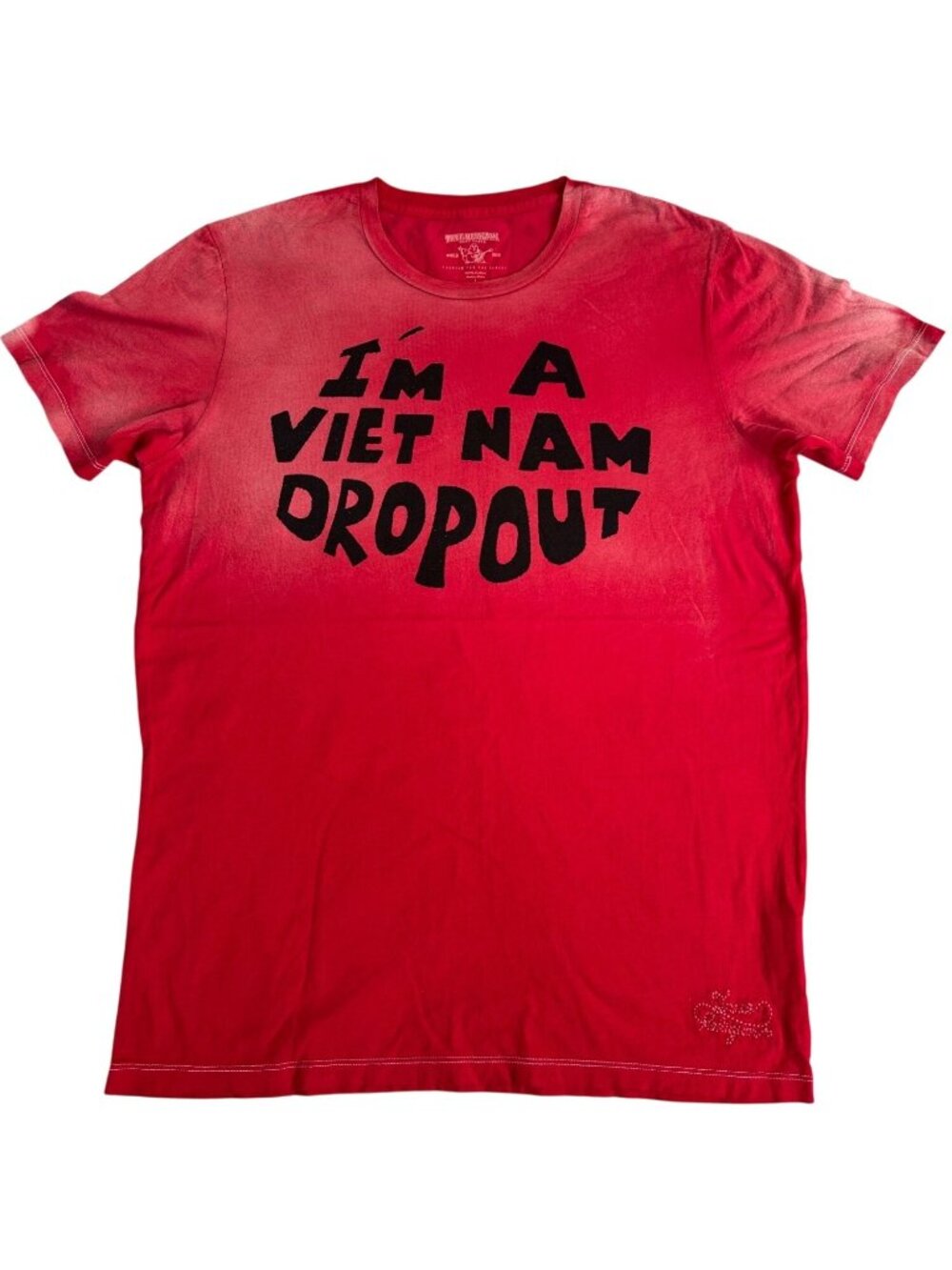 True Religion Mens L Red Graphic T-Shirt "I'm a Vietnam Dropout" 100% Cotton